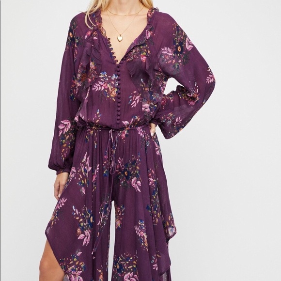 Free People Other - Free People Purple Floral Angel Wing Jumpsuit XS